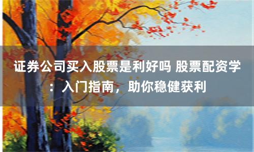 证券公司买入股票是利好吗 股票配资学:入门指南,助你稳健获利